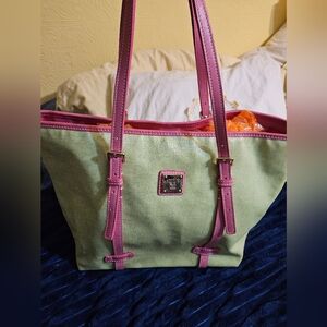 Pink and Green Coated Cotton Dooney & Bourke Tote Bag